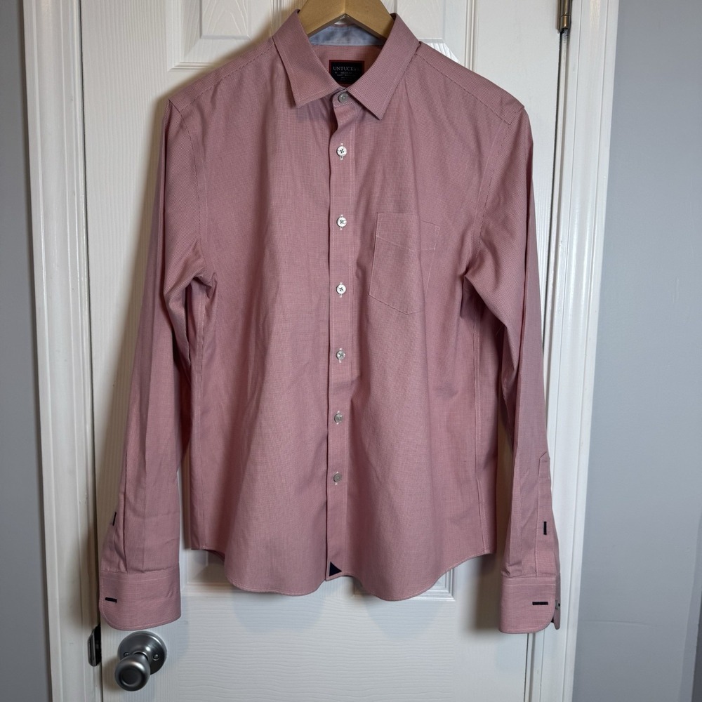 UNTUCKit Clos De Beze Men's M Slim Fit Red Plaid‎ Long Sleeve Button Front Shirt